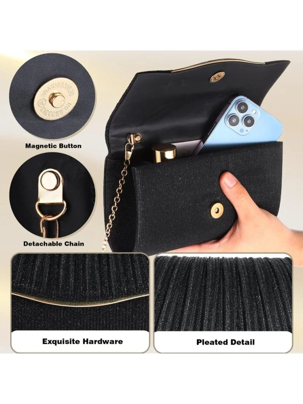 👜 Women's Black Sparkle Formal Dressy Evening Bag Elegance Charm Crossbody Bag